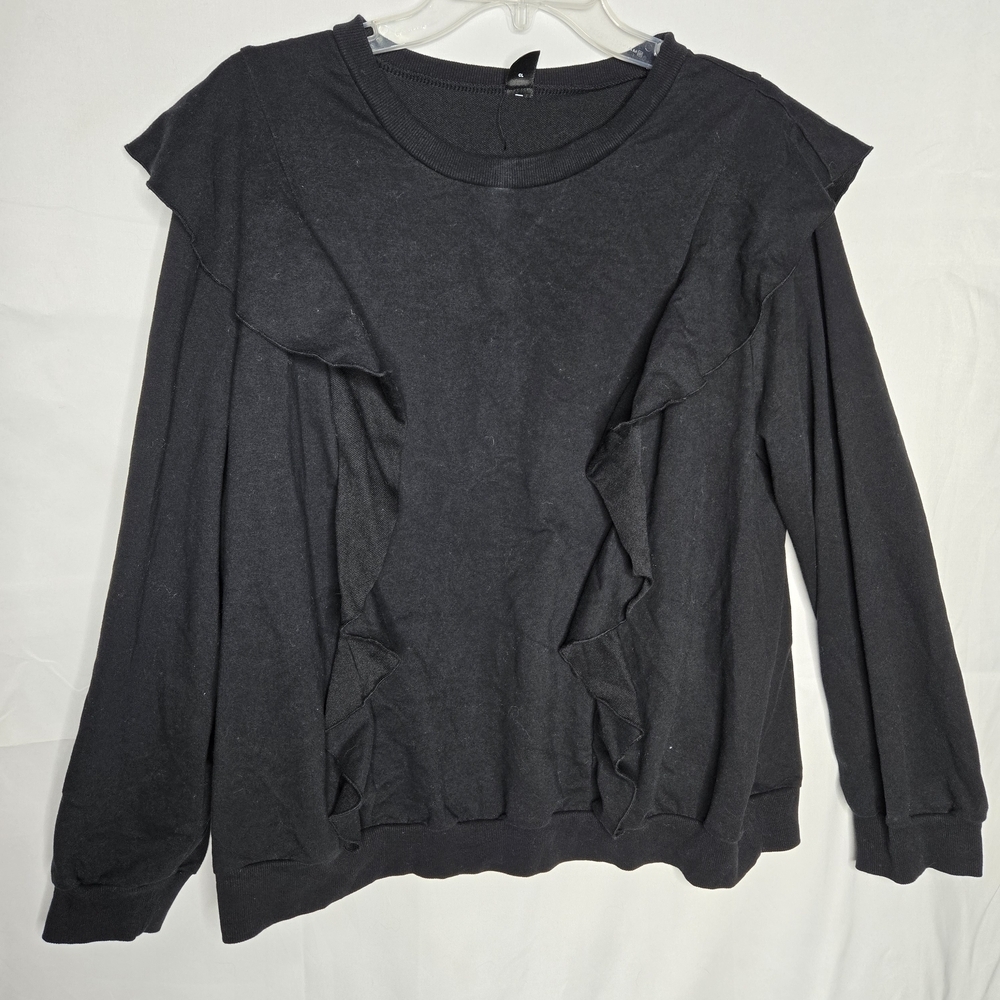 Black Ruffle Long Sleeve Pullover Sweatshirt Top Women’s Size 2XL